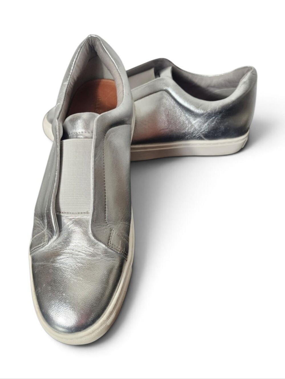 Halogen Silver Metallic Leather Slip On Sneakers Women Platform Athleisure